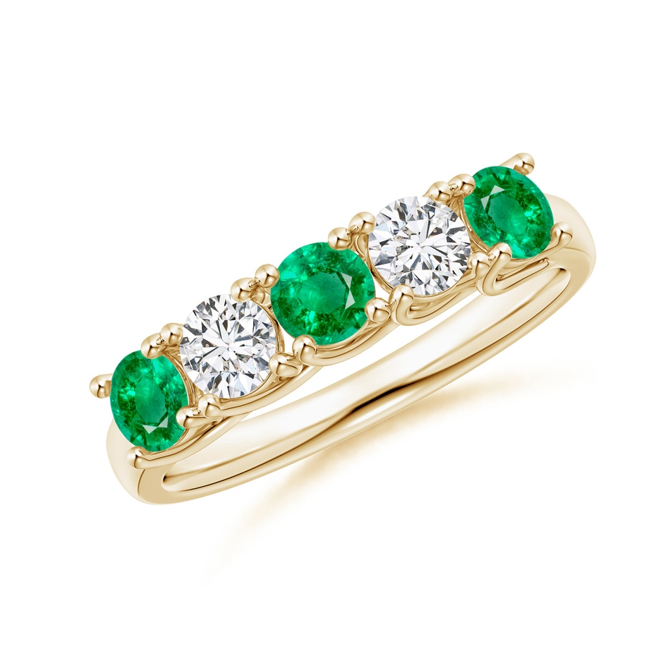 3.8mm AAA Half Eternity 5 Stone Emerald and Diamond Wedding Band in Yellow Gold 