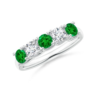 3.8mm AAAA Half Eternity 5 Stone Emerald and Diamond Wedding Band in P950 Platinum