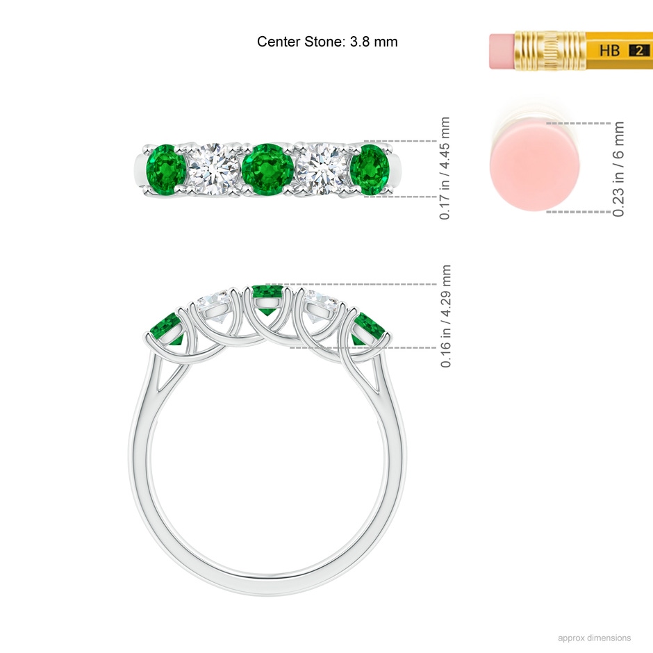 3.8mm AAAA Half Eternity 5 Stone Emerald and Diamond Wedding Band in P950 Platinum ruler