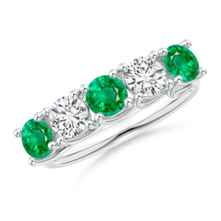 4.5mm AAA Half Eternity 5 Stone Emerald and Diamond Wedding Band in S999 Silver