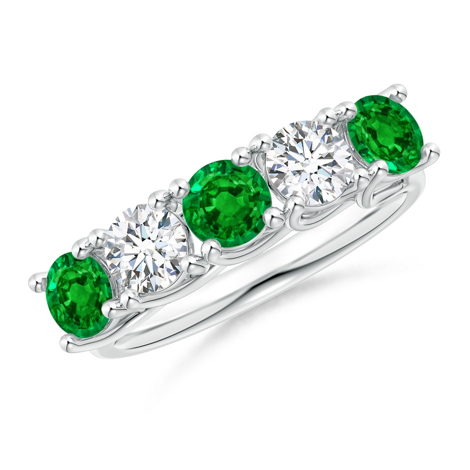 4.5mm AAAA Half Eternity 5 Stone Emerald and Diamond Wedding Band in P950 Platinum 