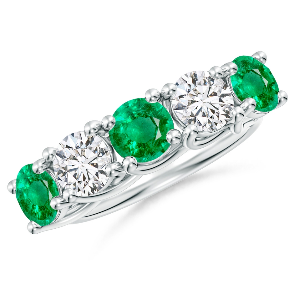 5.5mm AAA Half Eternity 5 Stone Emerald and Diamond Wedding Band in White Gold 