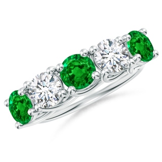 5.5mm AAAA Half Eternity 5 Stone Emerald and Diamond Wedding Band in P950 Platinum