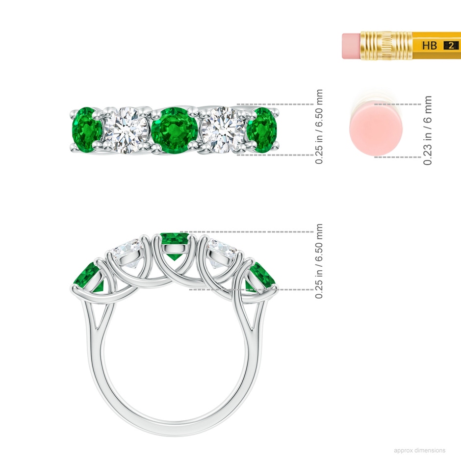 5.5mm AAAA Half Eternity 5 Stone Emerald and Diamond Wedding Band in P950 Platinum ruler