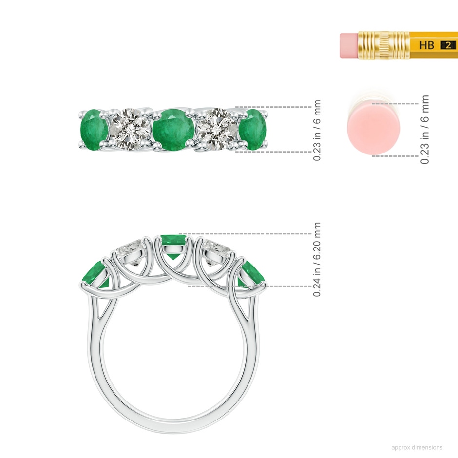 5mm A Half Eternity 5 Stone Emerald and Diamond Wedding Band in P950 Platinum ruler