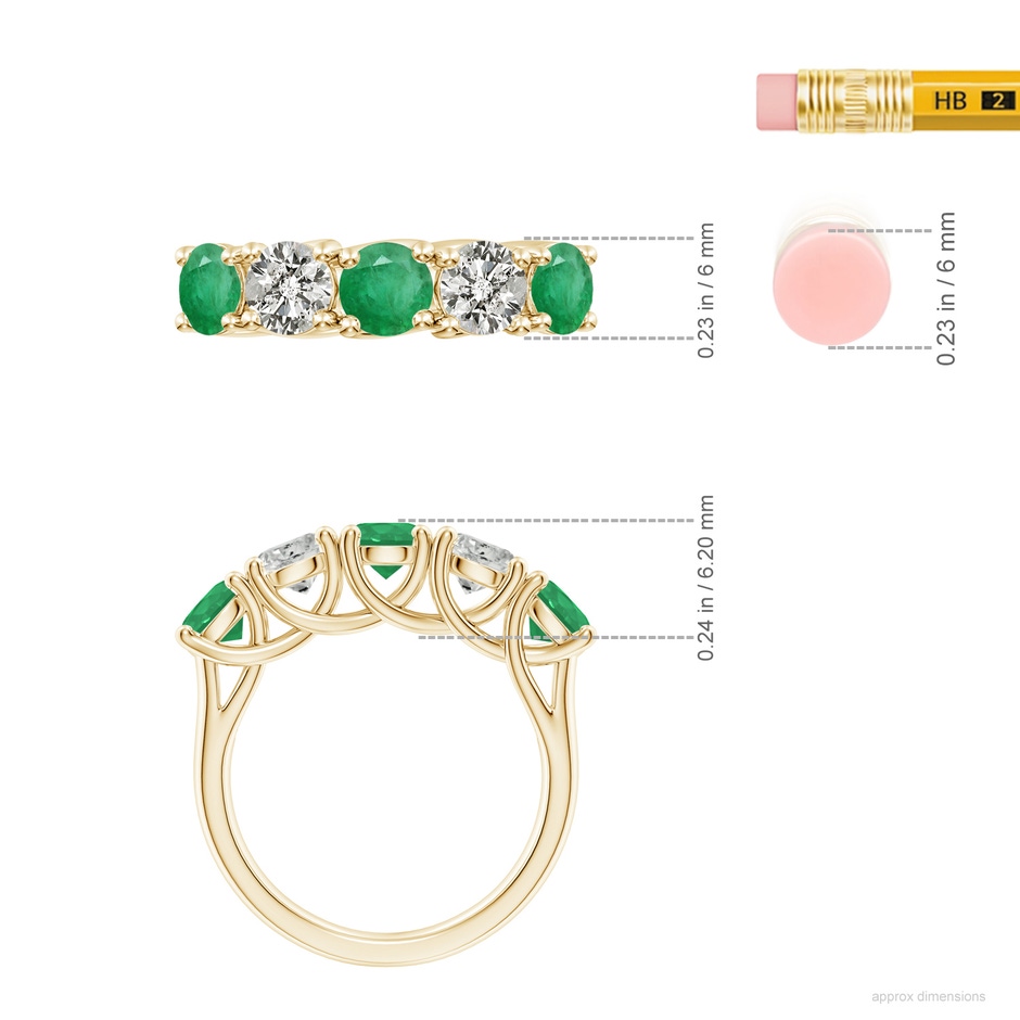 5mm A Half Eternity 5 Stone Emerald and Diamond Wedding Band in Yellow Gold ruler