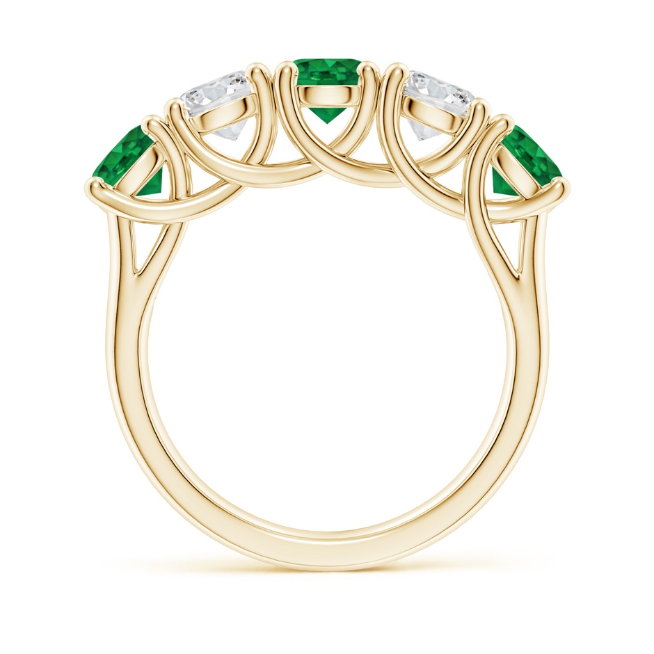 5mm AAA Half Eternity 5 Stone Emerald and Diamond Wedding Band in Yellow Gold side 199