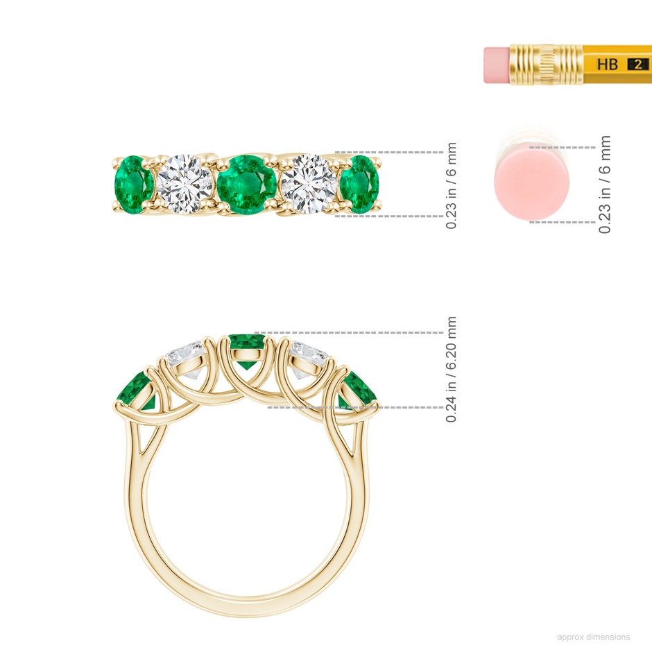 5mm AAA Half Eternity 5 Stone Emerald and Diamond Wedding Band in Yellow Gold ruler