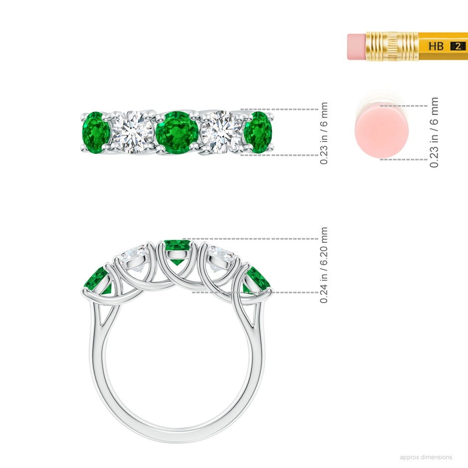 5mm AAAA Half Eternity 5 Stone Emerald and Diamond Wedding Band in P950 Platinum ruler