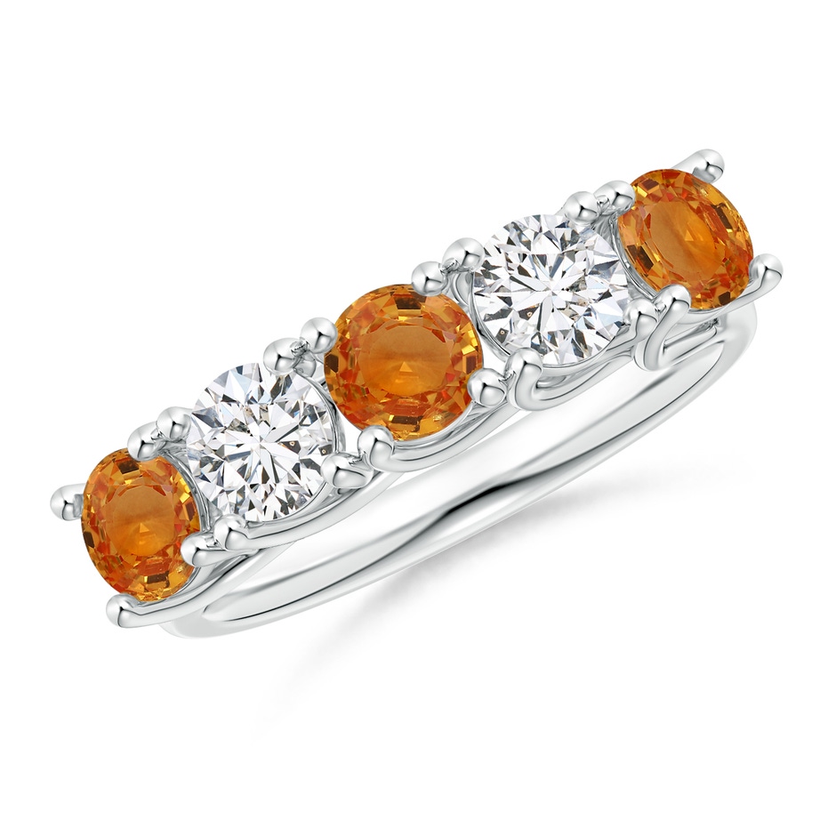 4.5mm AAA Half Eternity 5 Stone Orange Sapphire & Diamond Wedding Band in White Gold 