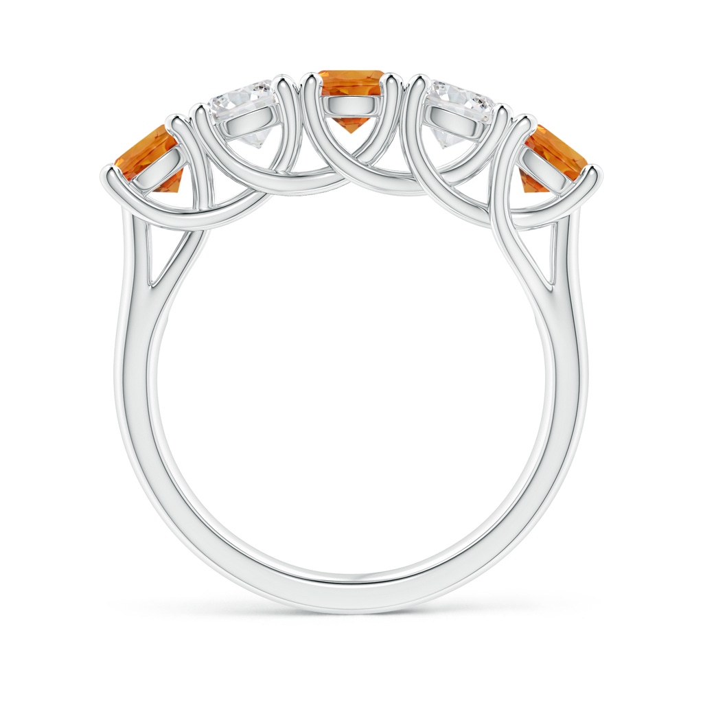 4.5mm AAA Half Eternity 5 Stone Orange Sapphire & Diamond Wedding Band in White Gold Side-1