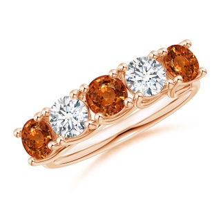 4.5mm AAAA Half Eternity 5 Stone Orange Sapphire & Diamond Wedding Band in Rose Gold