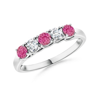 2.8mm AAA Half Eternity 5 Stone Pink Sapphire & Diamond Wedding Band in 9K White Gold