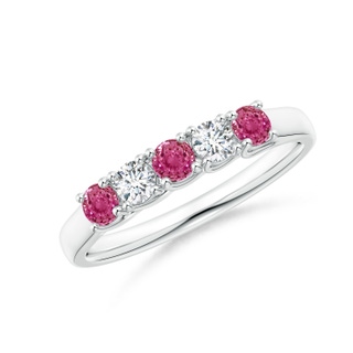 2.8mm AAAA Half Eternity 5 Stone Pink Sapphire & Diamond Wedding Band in White Gold