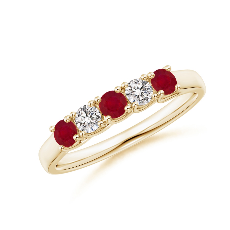 2.8mm AA Half Eternity Five Stone Ruby and Diamond Wedding Band in Yellow Gold 