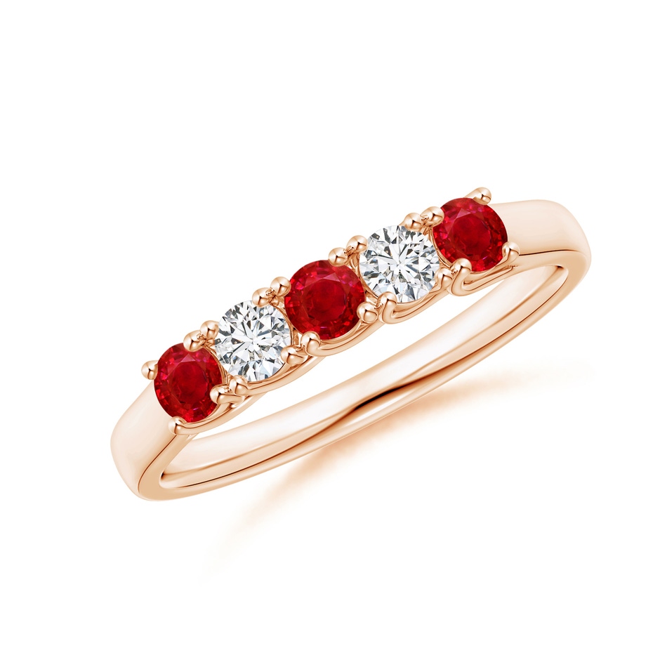2.8mm AAA Half Eternity Five Stone Ruby and Diamond Wedding Band in Rose Gold 