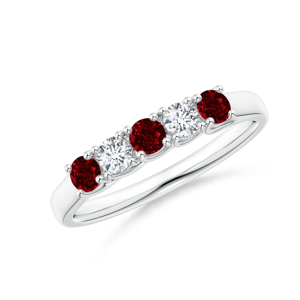 2.8mm AAAA Half Eternity Five Stone Ruby and Diamond Wedding Band in P950 Platinum