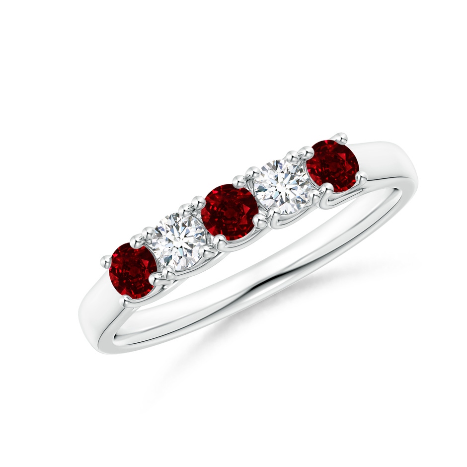 2.8mm AAAA Half Eternity Five Stone Ruby and Diamond Wedding Band in P950 Platinum 