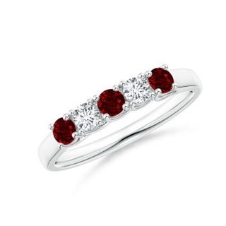2.8mm AAAA Half Eternity Five Stone Ruby and Diamond Wedding Band in White Gold