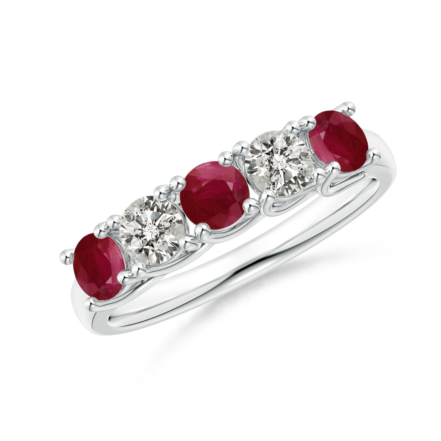 3.8mm A Half Eternity Five Stone Ruby and Diamond Wedding Band in P950 Platinum
