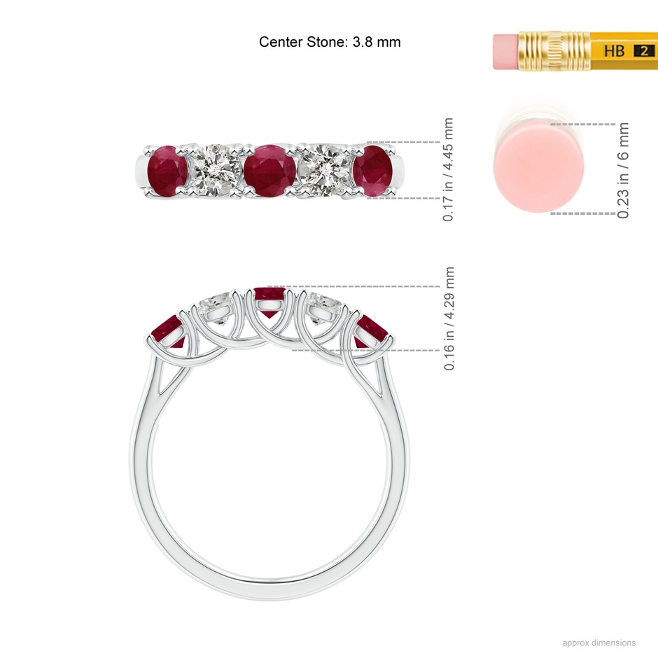 3.8mm A Half Eternity Five Stone Ruby and Diamond Wedding Band in White Gold ruler