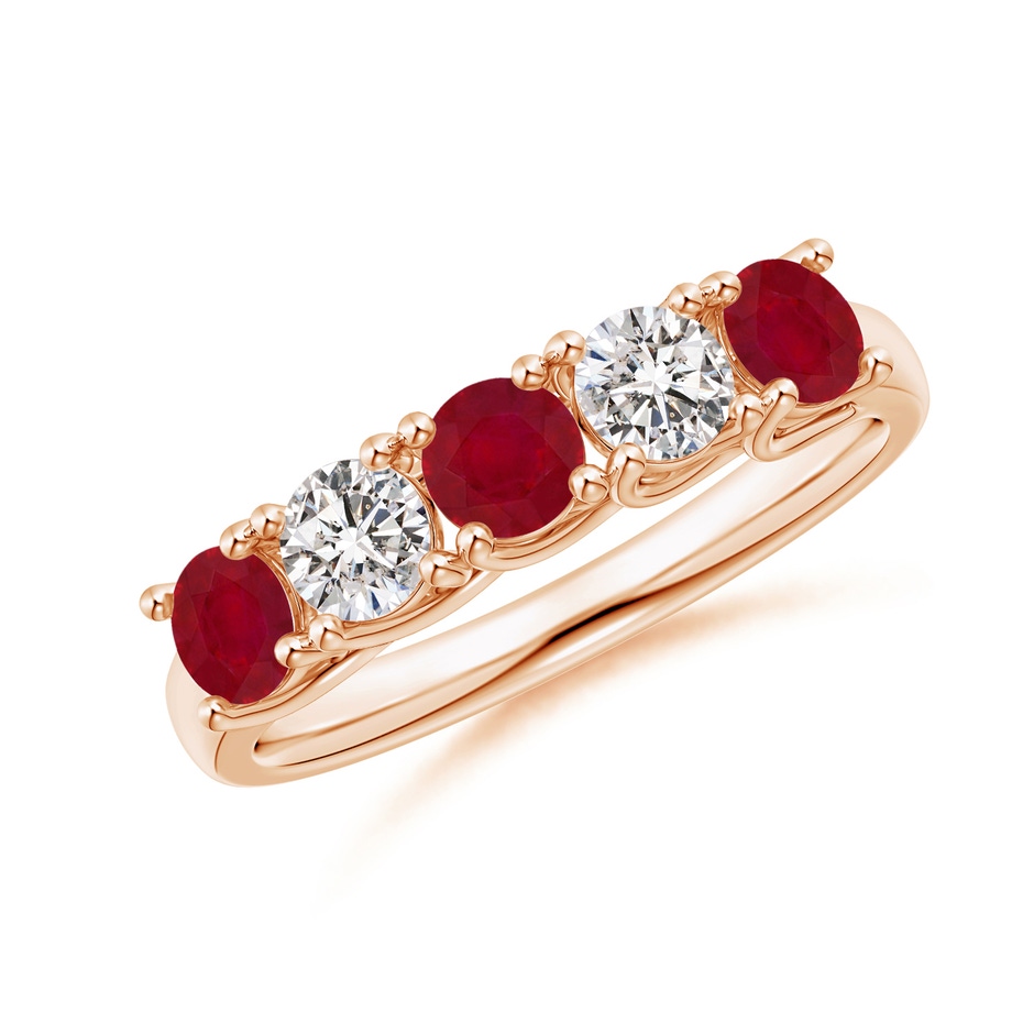 3.8mm AA Half Eternity Five Stone Ruby and Diamond Wedding Band in Rose Gold 