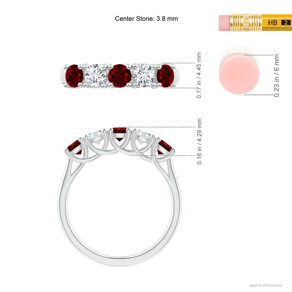 3.8mm AAAA Half Eternity Five Stone Ruby and Diamond Wedding Band in P950 Platinum ruler