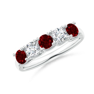 3.8mm AAAA Half Eternity Five Stone Ruby and Diamond Wedding Band in White Gold