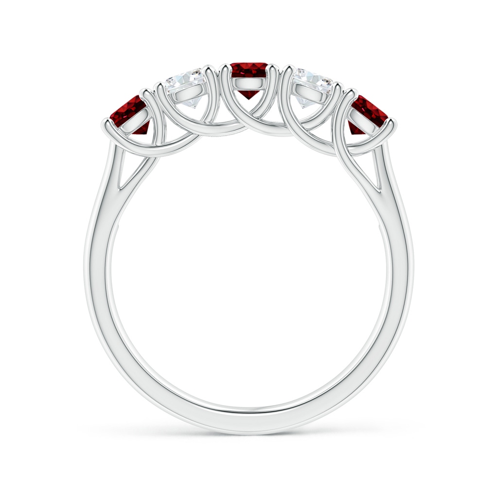 3.8mm AAAA Half Eternity Five Stone Ruby and Diamond Wedding Band in White Gold - side 199