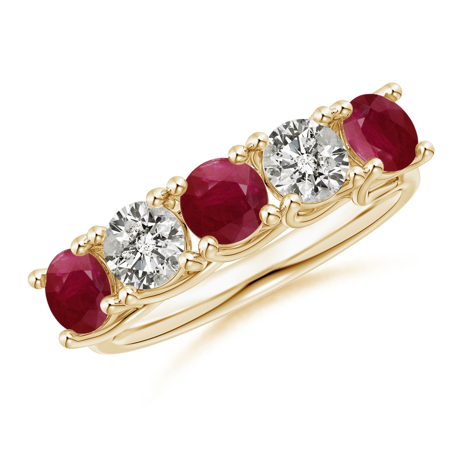 4.5mm A Half Eternity Five Stone Ruby and Diamond Wedding Band in Yellow Gold 