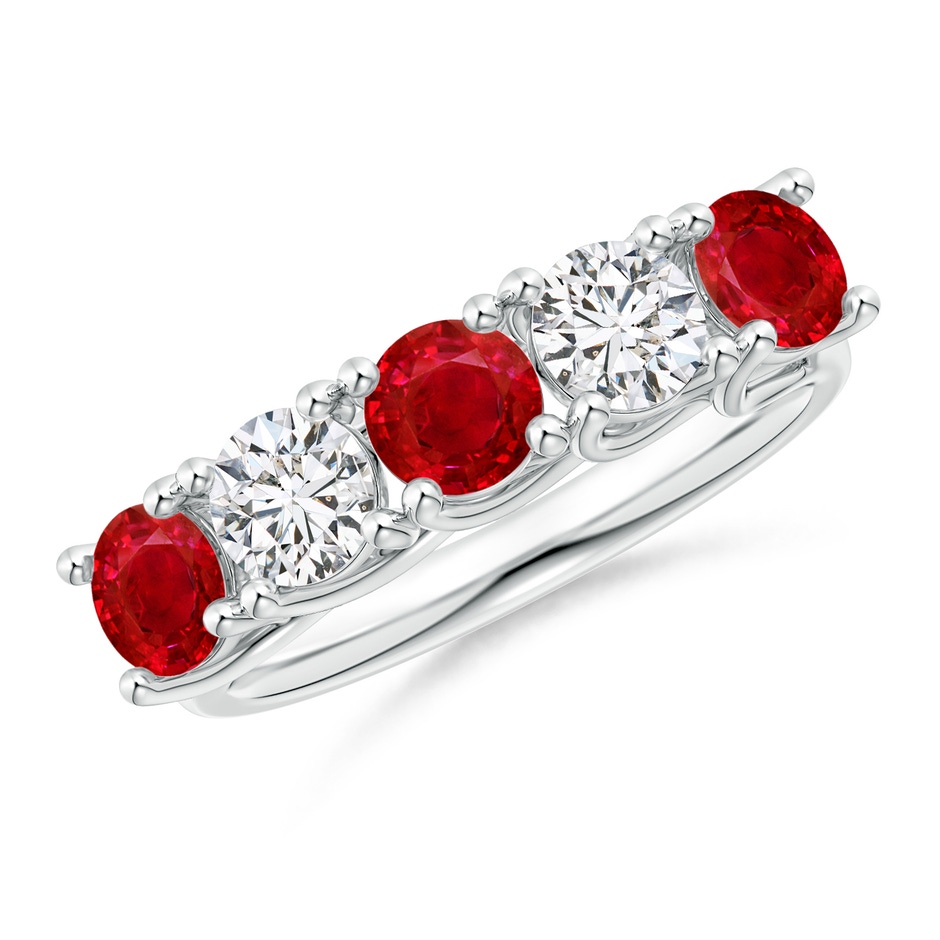 4.5mm AAA Half Eternity Five Stone Ruby and Diamond Wedding Band in P950 Platinum 