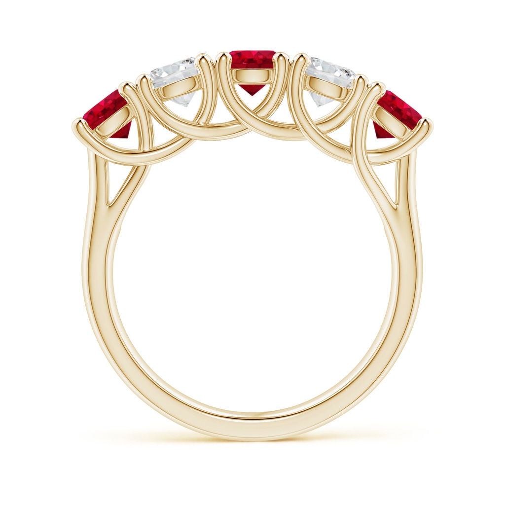 4.5mm AAA Half Eternity Five Stone Ruby and Diamond Wedding Band in Yellow Gold - side 199