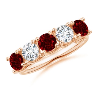 4.5mm AAAA Half Eternity Five Stone Ruby and Diamond Wedding Band in 9K Rose Gold
