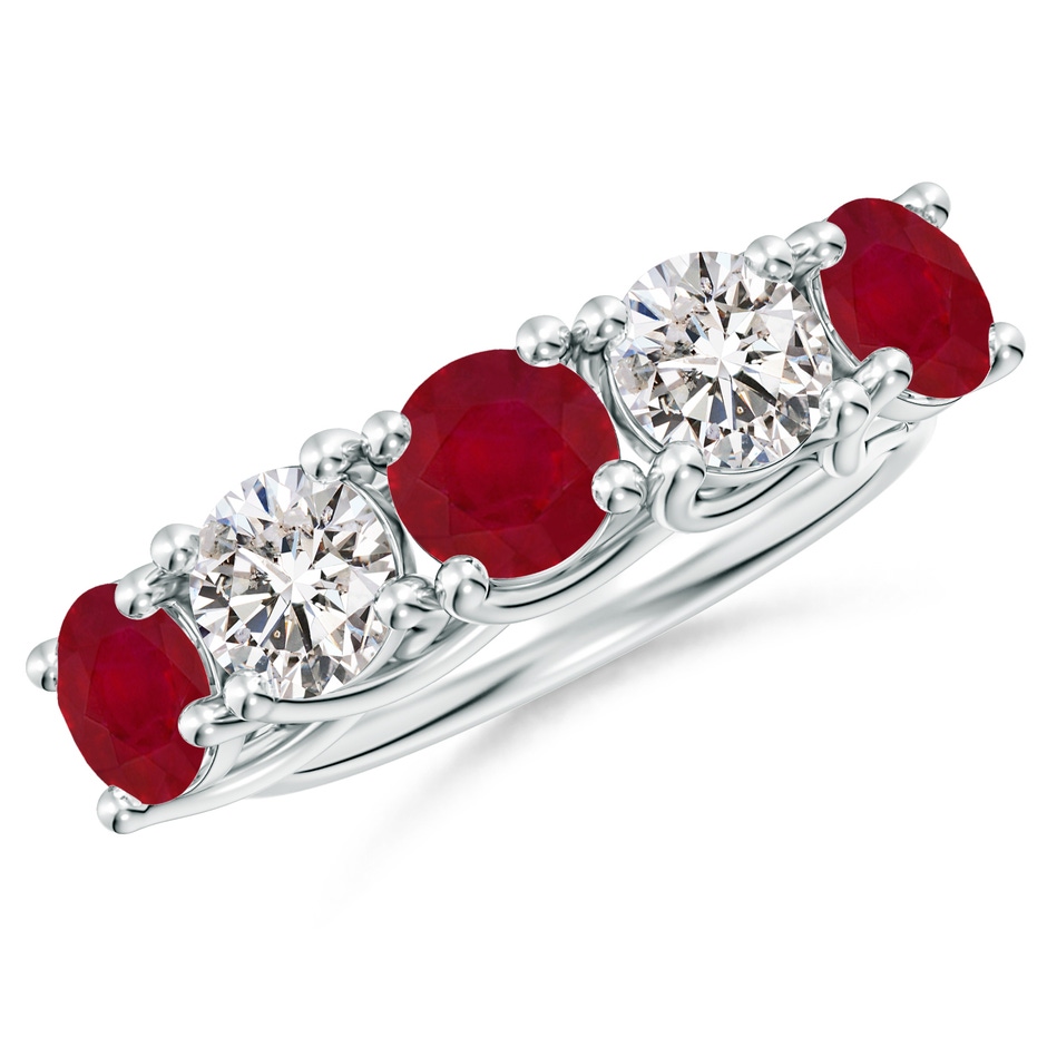5.5mm AA Half Eternity Five Stone Ruby and Diamond Wedding Band in P950 Platinum 