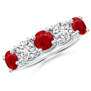 5.5mm AAA Half Eternity Five Stone Ruby and Diamond Wedding Band in P950 Platinum