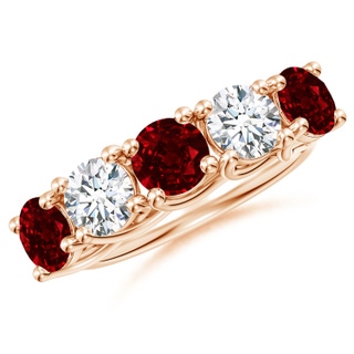 5.5mm AAAA Half Eternity Five Stone Ruby and Diamond Wedding Band in 9K Rose Gold