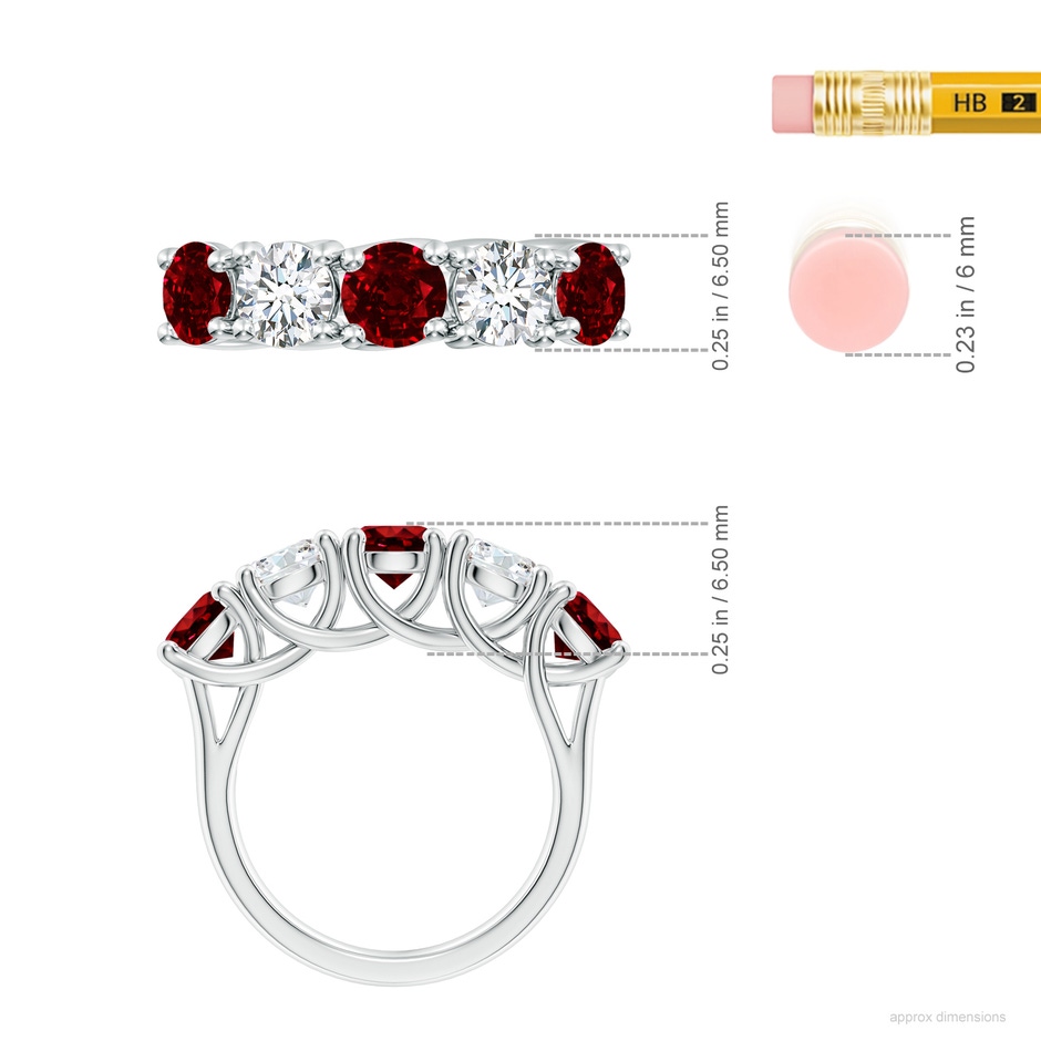 5.5mm AAAA Half Eternity Five Stone Ruby and Diamond Wedding Band in P950 Platinum ruler