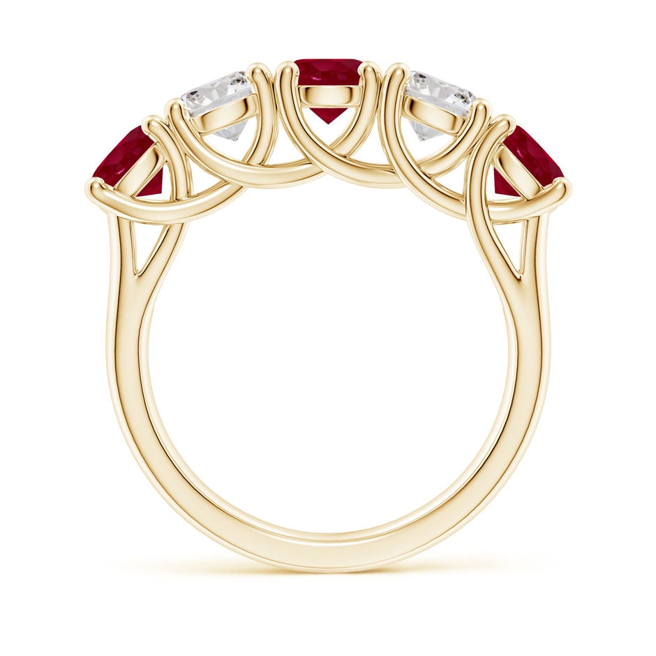 5mm AA Half Eternity Five Stone Ruby and Diamond Wedding Band in Yellow Gold side 199