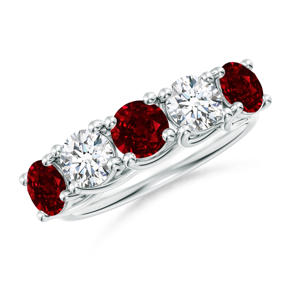 5mm AAAA Half Eternity Five Stone Ruby and Diamond Wedding Band in S999 Silver 