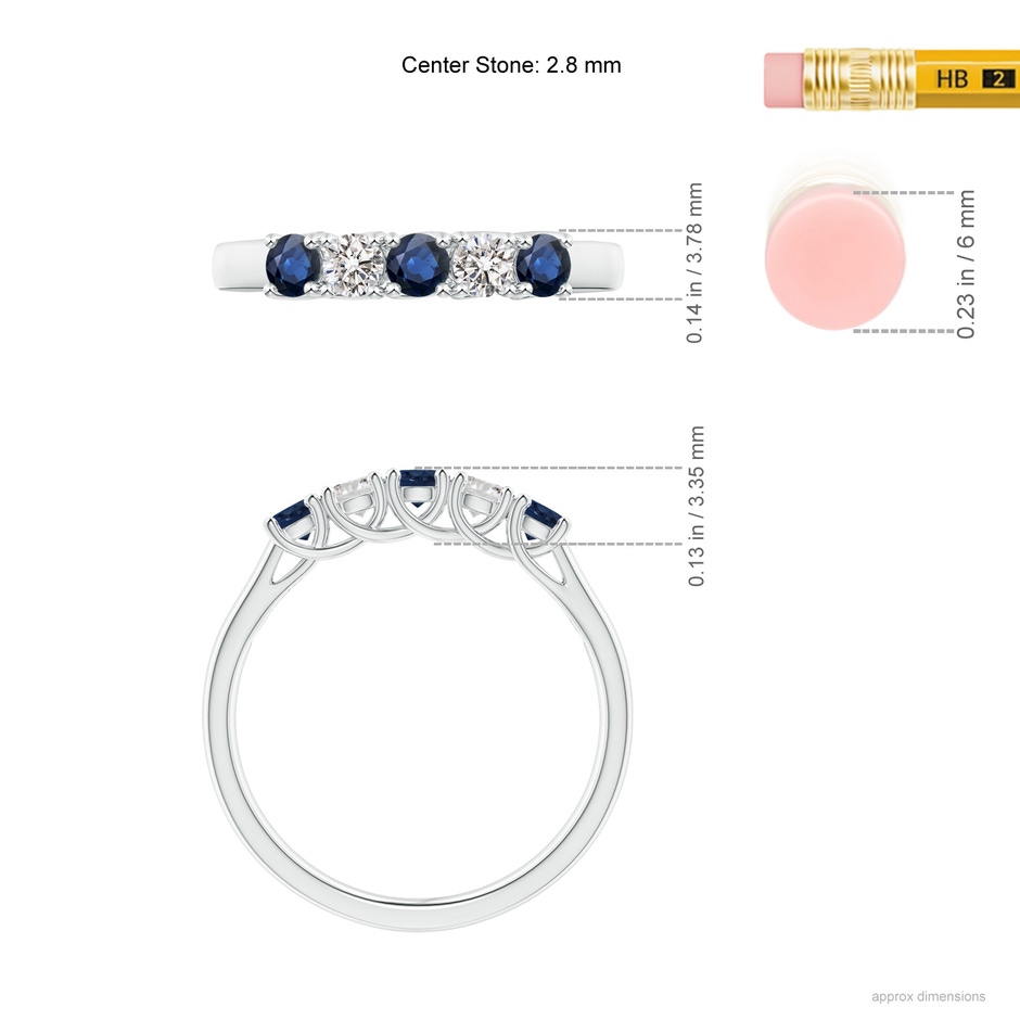 2.8mm AA Half Eternity Five Stone Sapphire and Diamond Wedding Band in P950 Platinum ruler