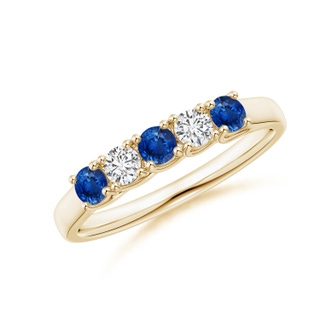 2.8mm AAA Half Eternity Five Stone Sapphire and Diamond Wedding Band in Yellow Gold