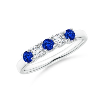 2.8mm AAAA Half Eternity Five Stone Sapphire and Diamond Wedding Band in 9K White Gold