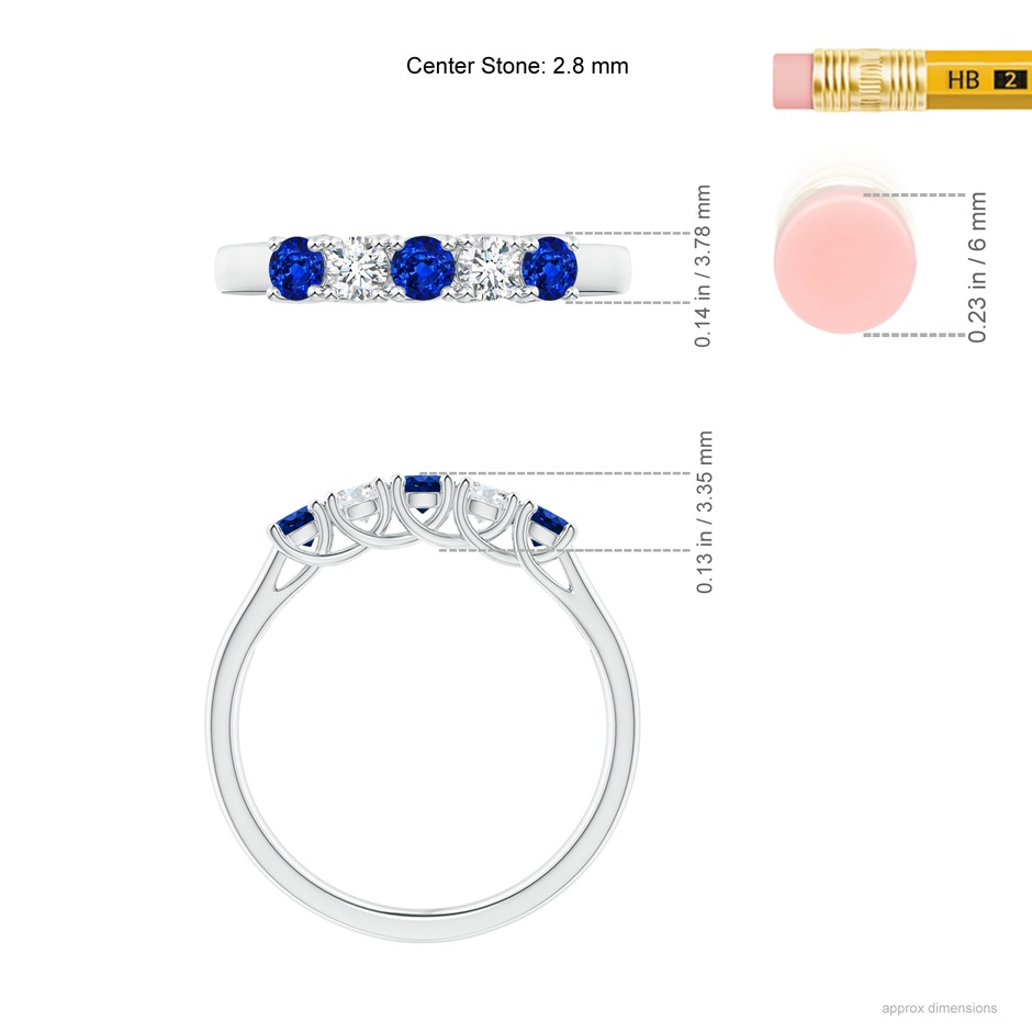 2.8mm AAAA Half Eternity Five Stone Sapphire and Diamond Wedding Band in White Gold ruler