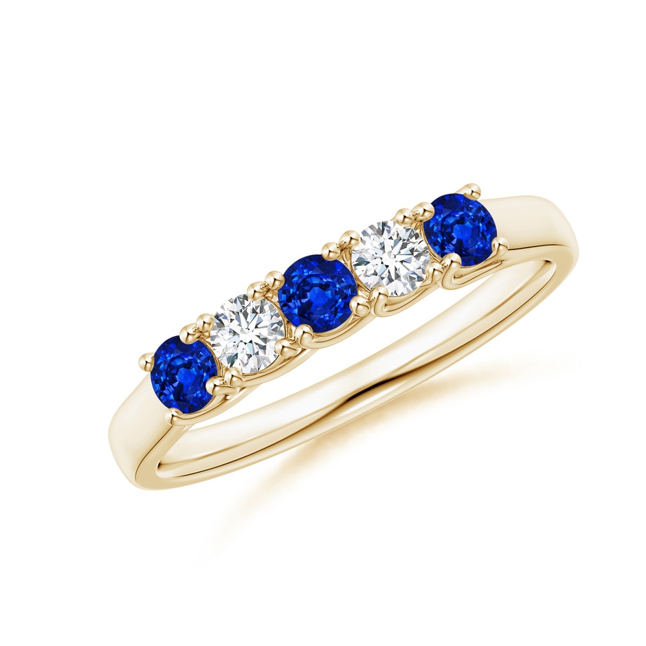 2.8mm AAAA Half Eternity Five Stone Sapphire and Diamond Wedding Band in Yellow Gold 