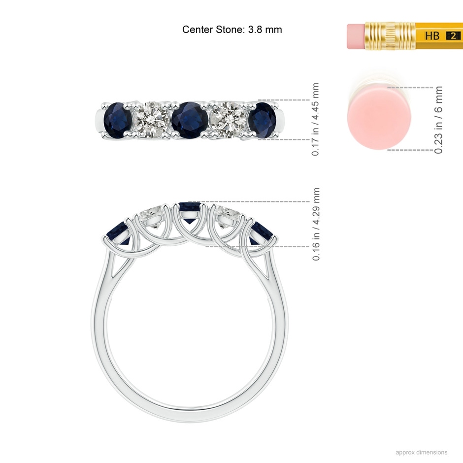 3.8mm A Half Eternity Five Stone Sapphire and Diamond Wedding Band in White Gold ruler