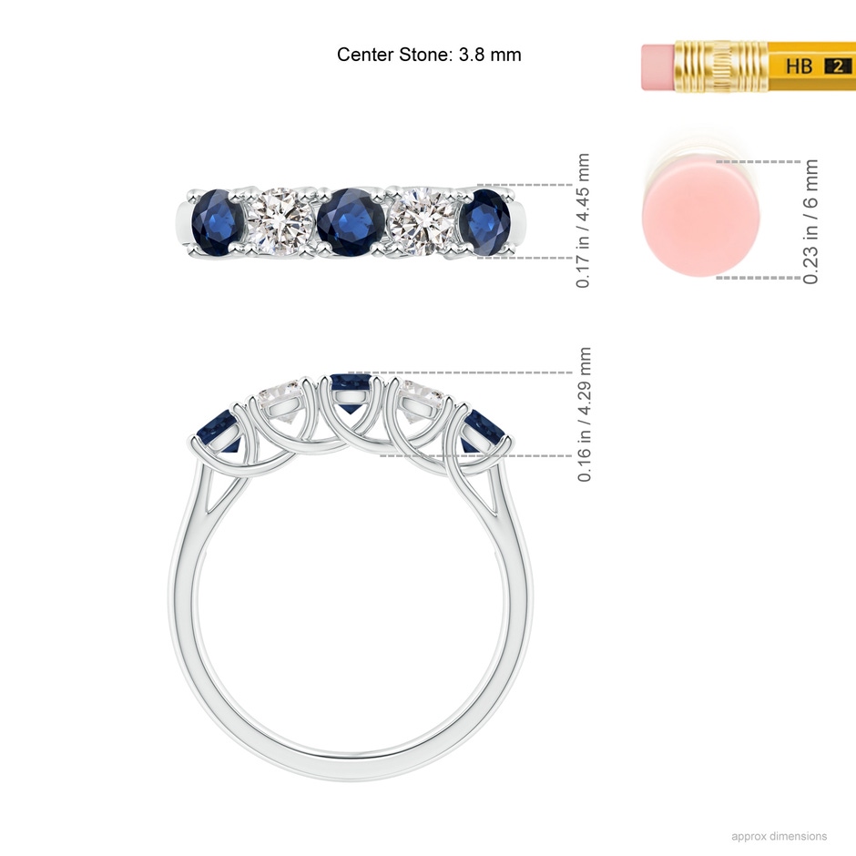 3.8mm AA Half Eternity Five Stone Sapphire and Diamond Wedding Band in White Gold ruler