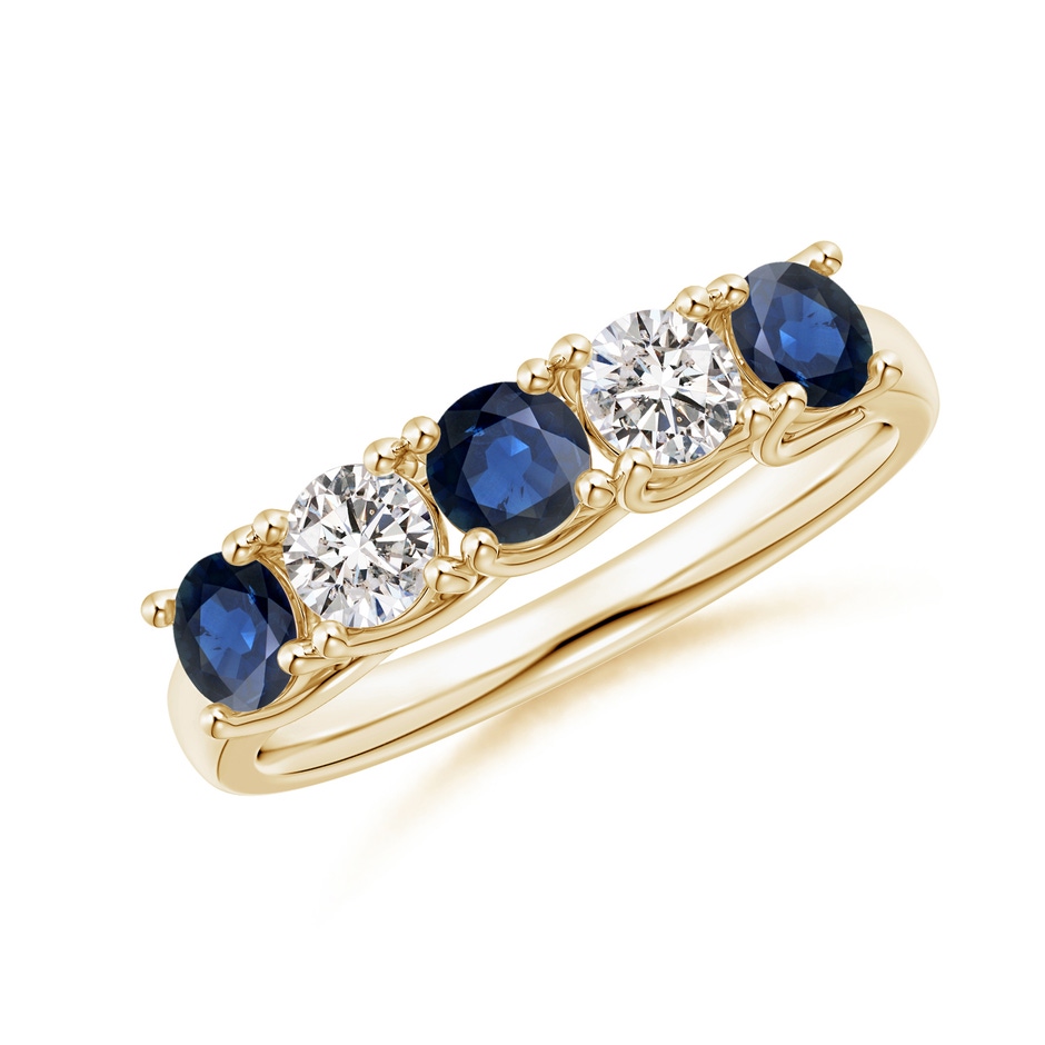 3.8mm AA Half Eternity Five Stone Sapphire and Diamond Wedding Band in Yellow Gold 