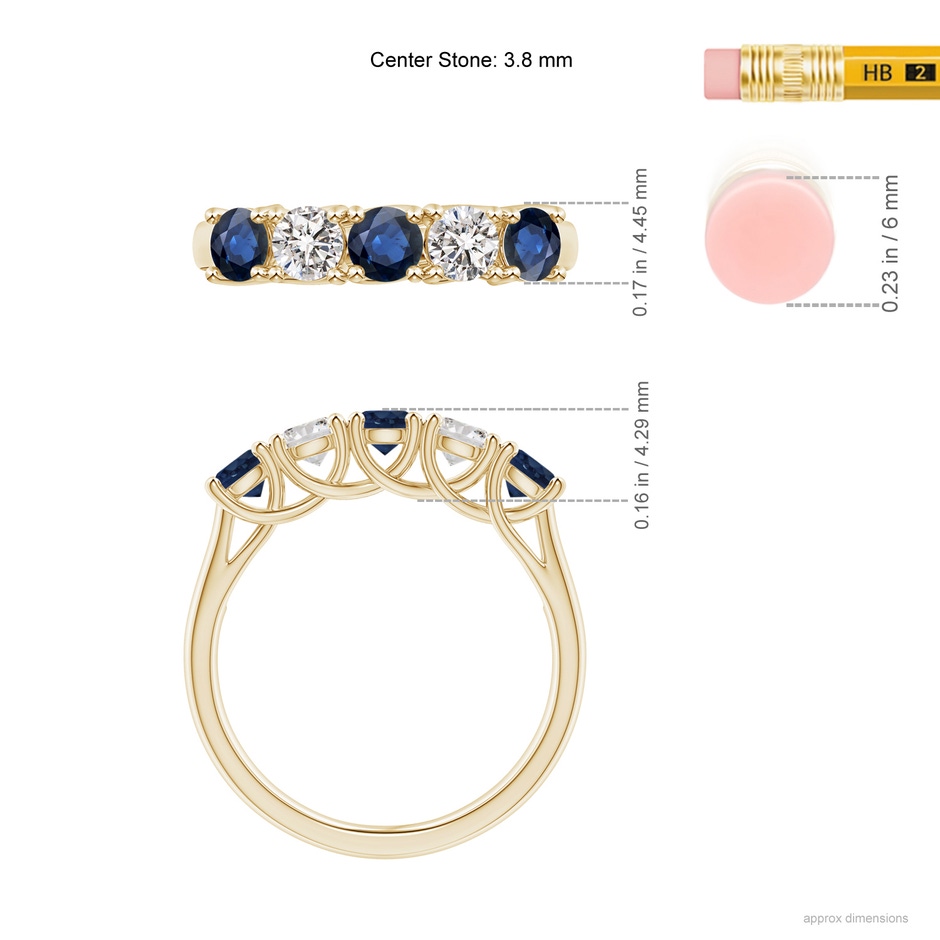 3.8mm AA Half Eternity Five Stone Sapphire and Diamond Wedding Band in Yellow Gold ruler