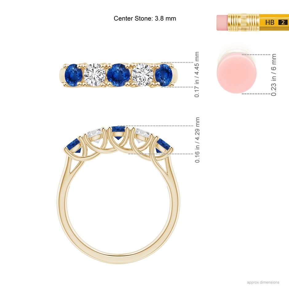 3.8mm AAA Half Eternity Five Stone Sapphire and Diamond Wedding Band in Yellow Gold ruler