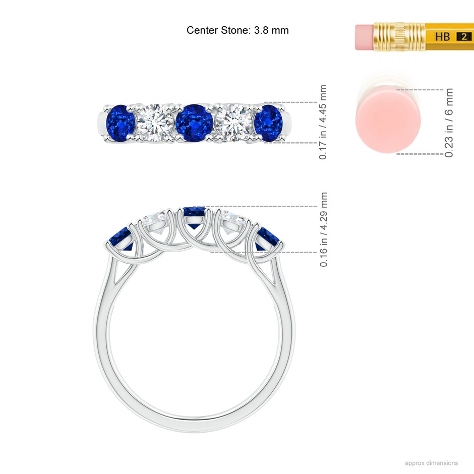 3.8mm AAAA Half Eternity Five Stone Sapphire and Diamond Wedding Band in P950 Platinum ruler